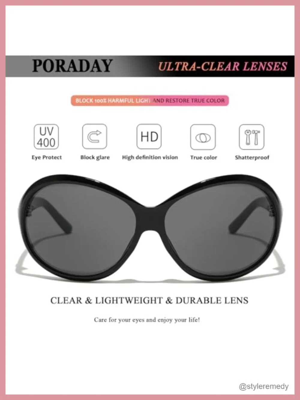 Oversized Wrap Around Sunglasses UV400 Protection Retro Oval Frame